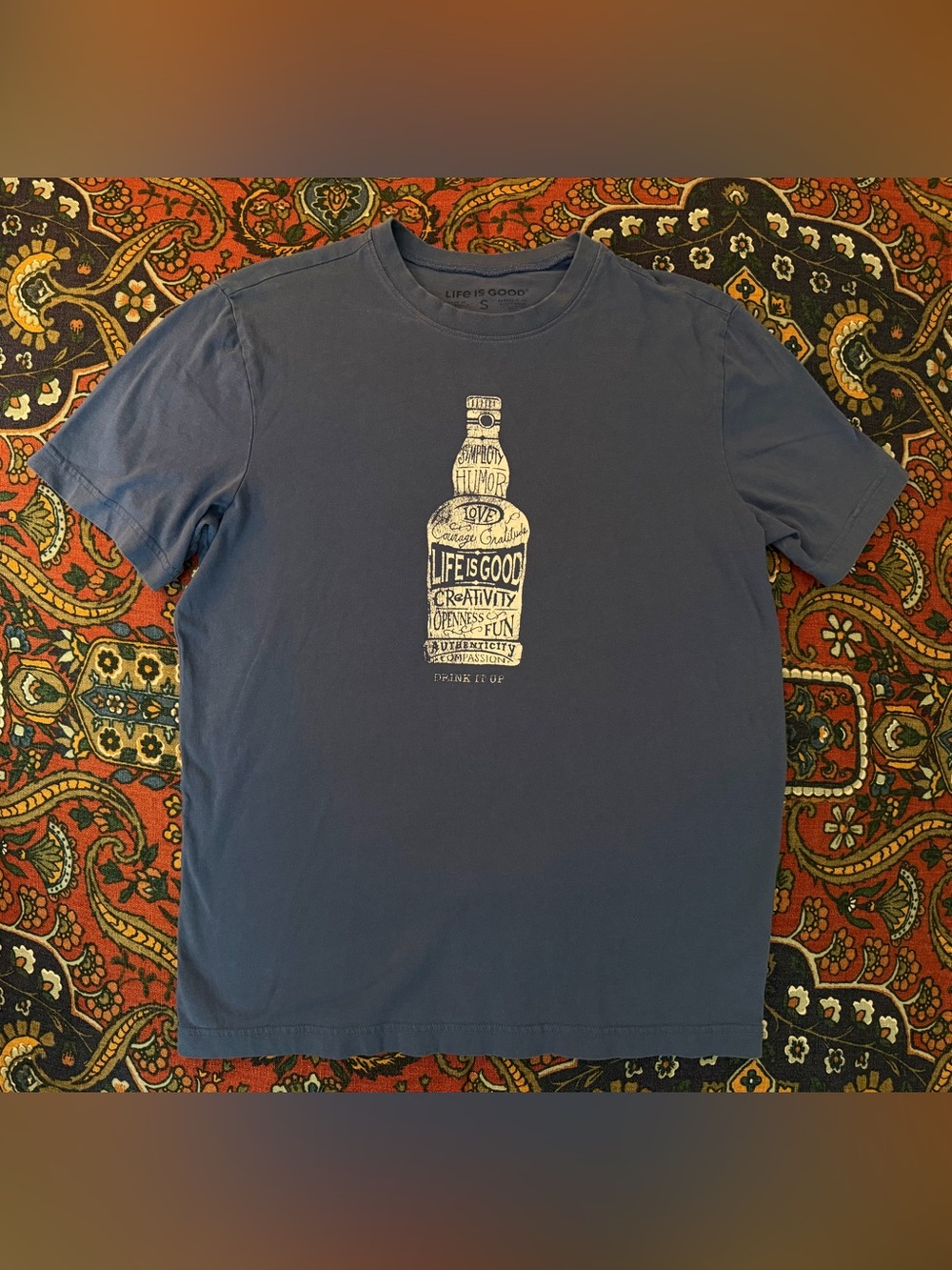 Life Is Good Charcoal Graphic Tee with Gold Bottle Accent